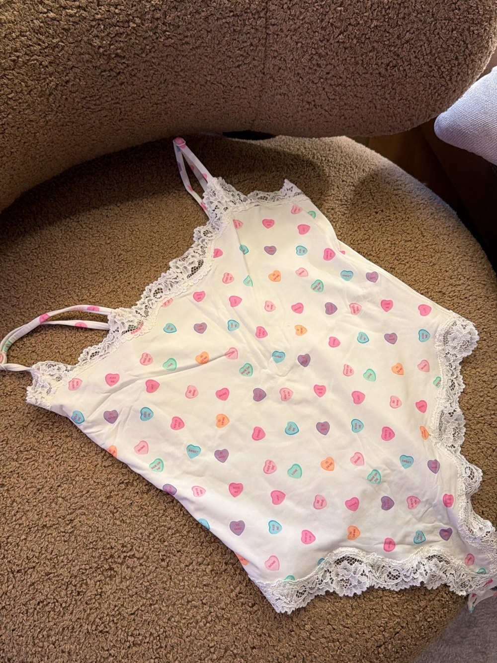 SKIMS White Heart Print Lace Trim Tank Bodysuit